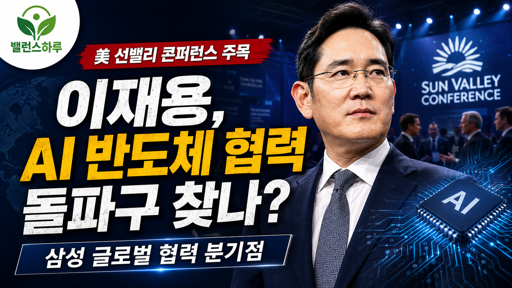 이재용 선밸리 콘퍼런스와 삼성 AI 반도체 협력 가능성을 강조한 경제 뉴스 썸네일