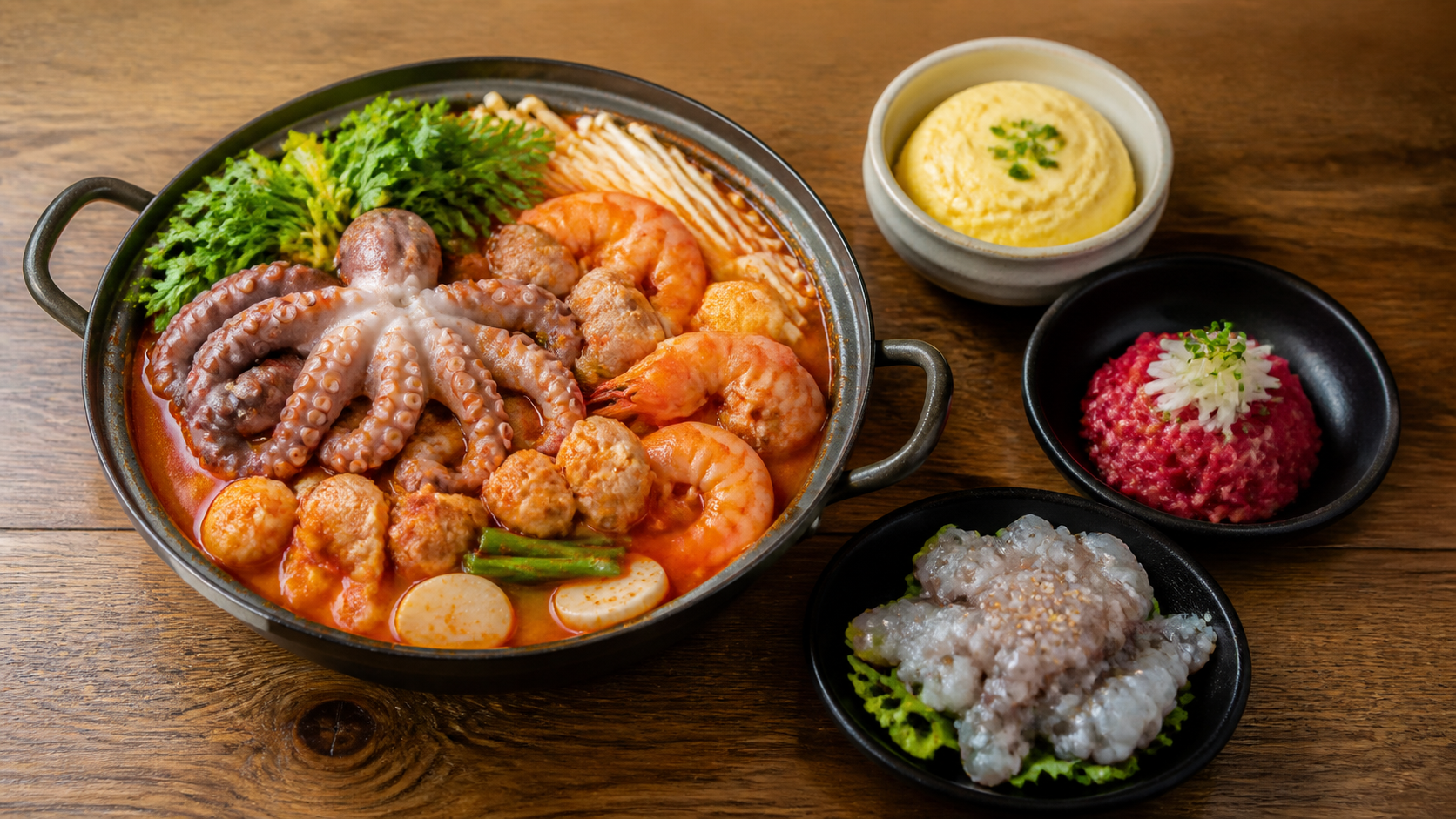 산낙지 낙곱새 프리미엄과 육회, 낙지회, 계란찜 이해용 이미지
